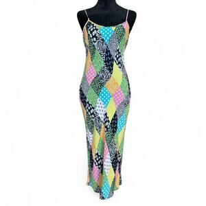 RIXO Patchwork Slip Maxi Dress – Colorful Indie Vintage Inspired S